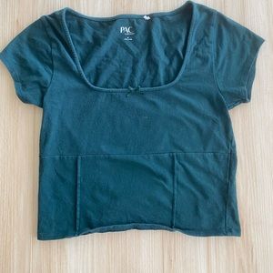 PS Basics Green Square Neck Top